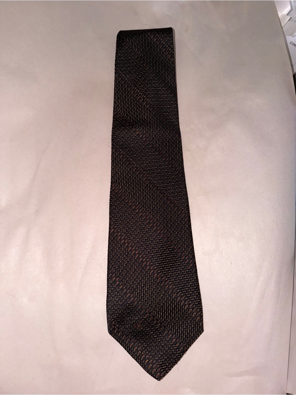 Valentino Black Tie with Subtle Brown Knit Stripe